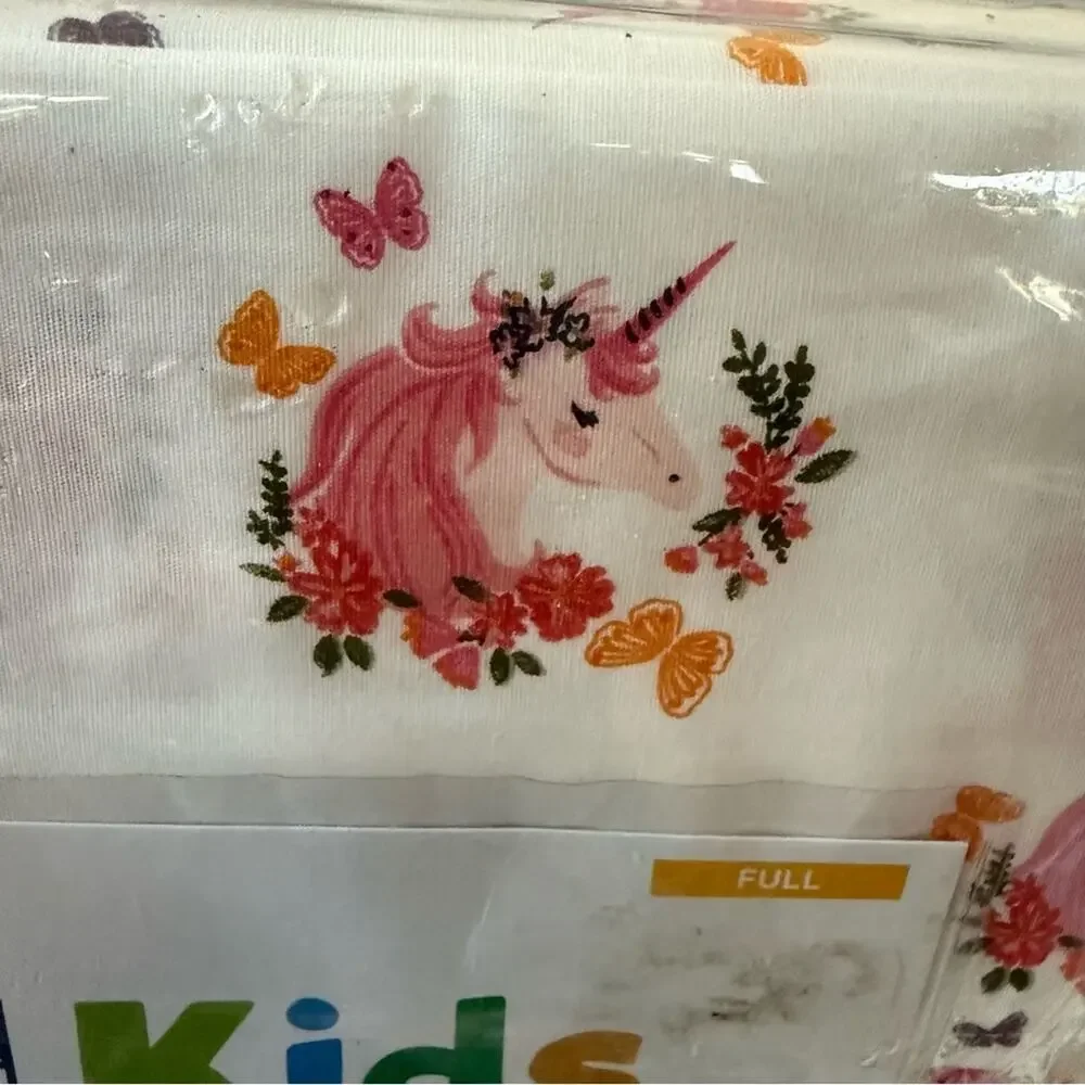 Pink Butterflies & Unicorns 3 Piece Full Sheet set by Big Kids NEW